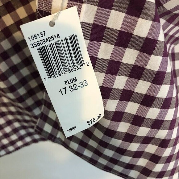 Michael Kors NWT Mens No Iron Button Up Shirt Size 17 32/33 Dark Purple Check - Picture 5 of 7